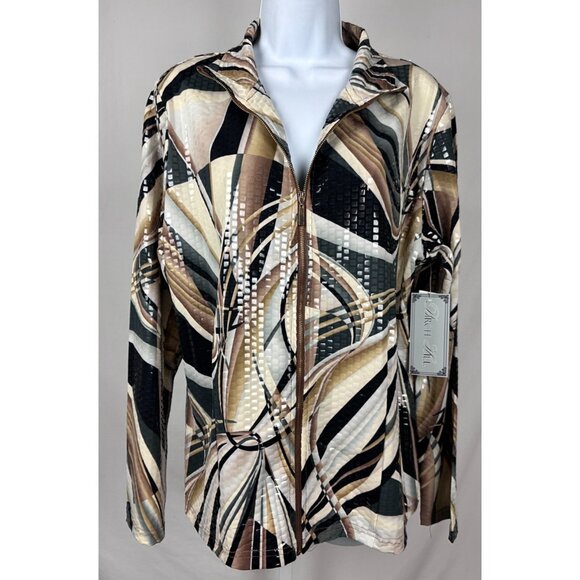 Birch Hill Womens Ladies Multicolor Abstract Print Full-Zip Collared Jacket Sz L - Picture 1 of 6